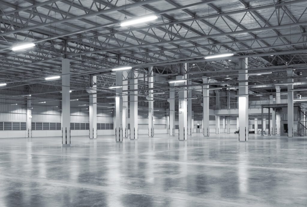 Factory background with concrete floor, night scene