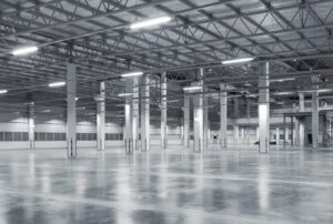 Factory background with concrete floor, night scene