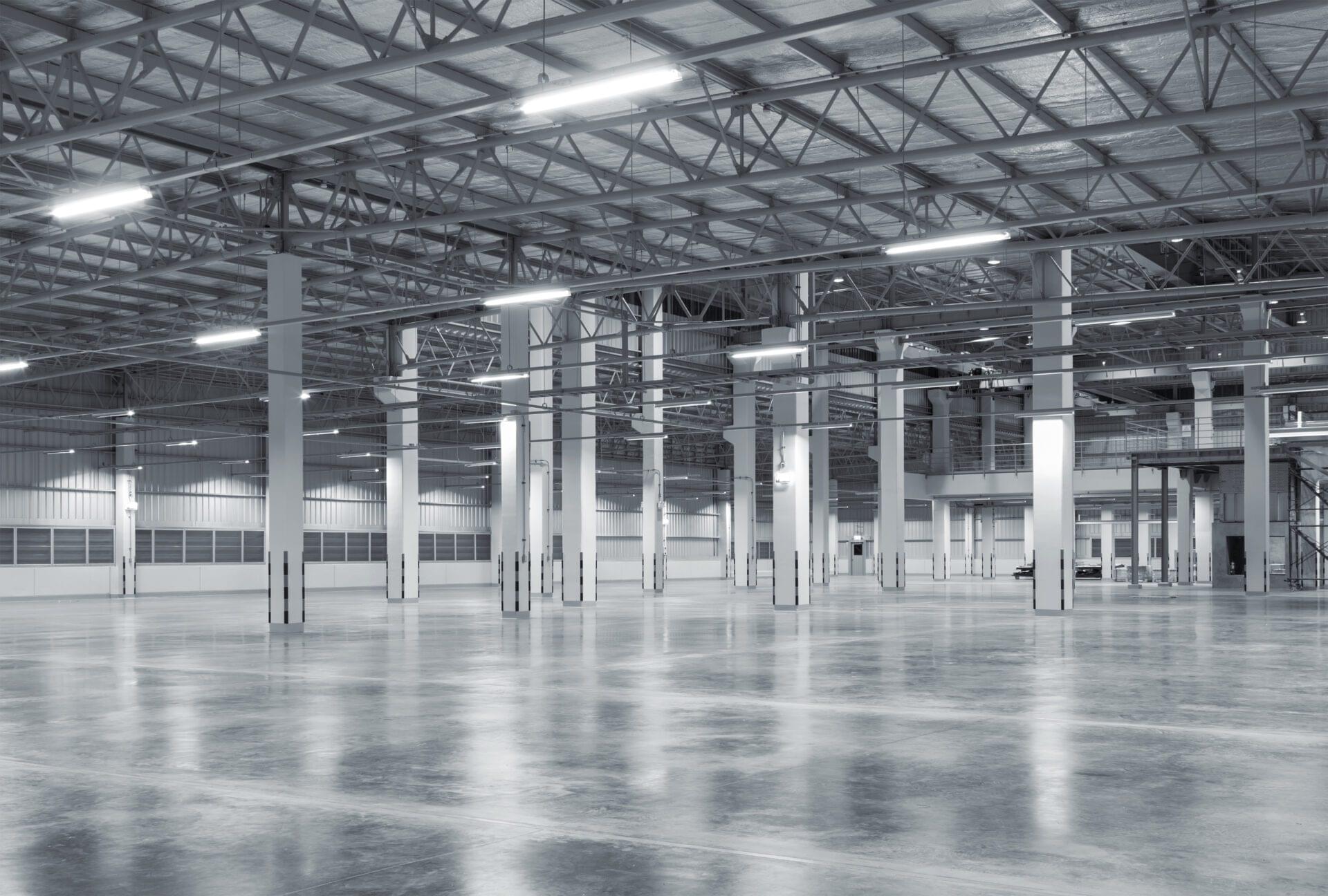 Factory background with concrete floor, night scene