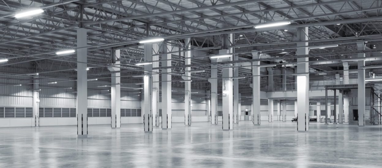 Factory background with concrete floor, night scene